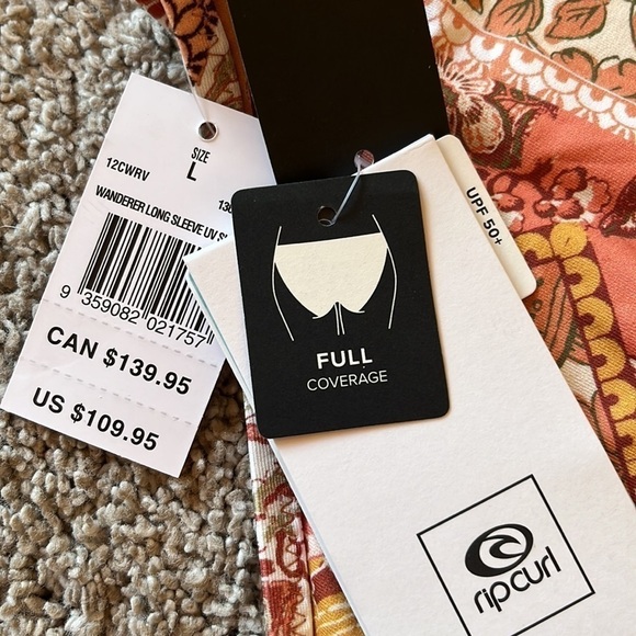 RIP Curl Wanderer Long Sleeve Rash guard Surf suit Coral Boho L and XL - Picture 4 of 11